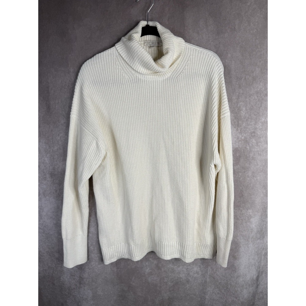 J. Crew Cotton-Cashmere Blend Ribbed Turtleneck Sweater In White Ivory Size L
